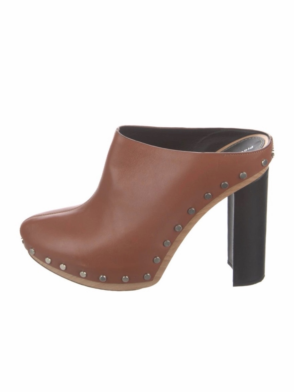 Proenza Schouler Brown Leather Studded Mule Platform Heels